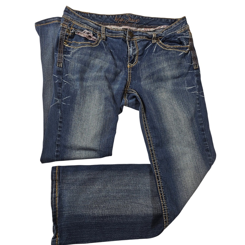 Ariya Jeans Womens 16 Blue Bootcut Stretch Denim Embroidered Flap Pocket Wash